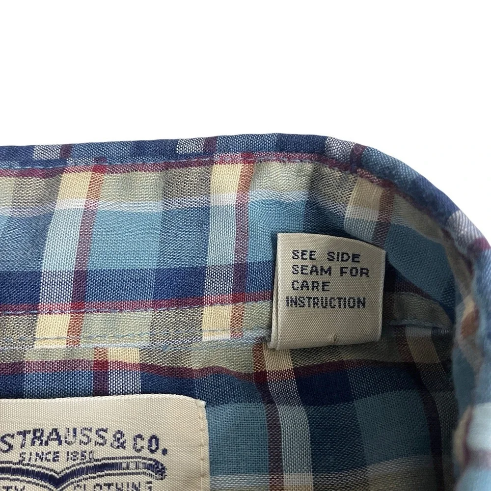 Vintage 80s‎ 90s Levi's Shirt Mens M Plaid Flap Pocket Button Western Rockabilly